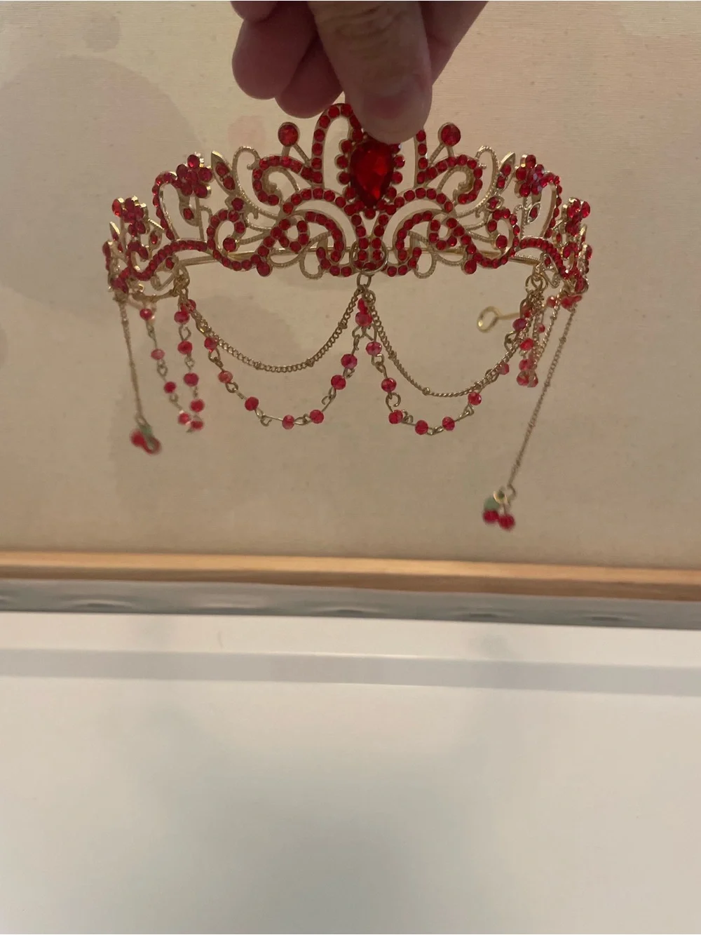Red Filigree metal Tiara Crown - Elegant Women9s Hair Accessory